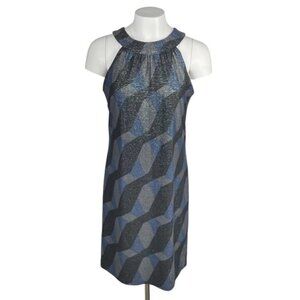 ELIE TAHARI Briggite Metallic Shimmering Halter Dress Sz 6 Blue Gray